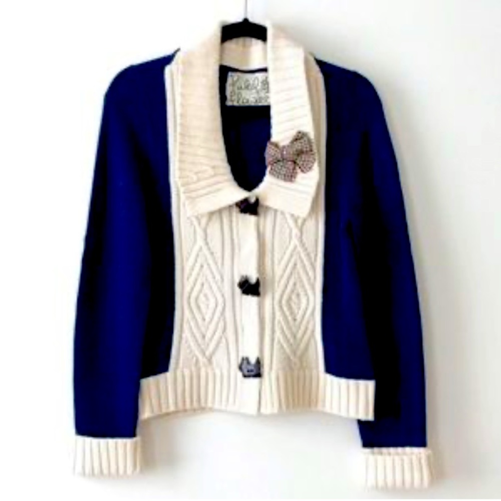 Anthropologie FIELD FLOWER Cardigan sweater scottie Terrier dog buttons!!!